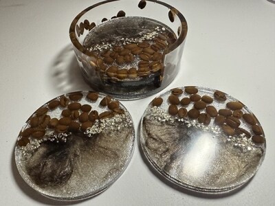Brown Resin Coaster Set with Coffee Beans - image2